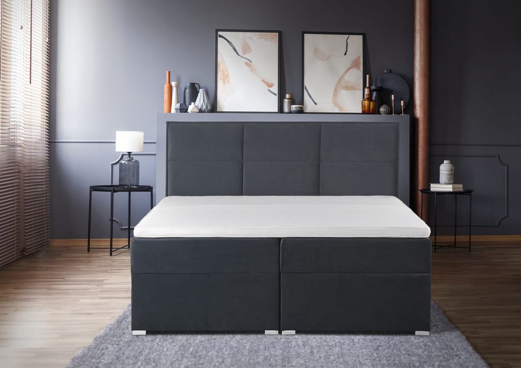 Casper Dreams boxspring krevet Leptir Magic u antracit crnoj boji u spavaćoj sobi