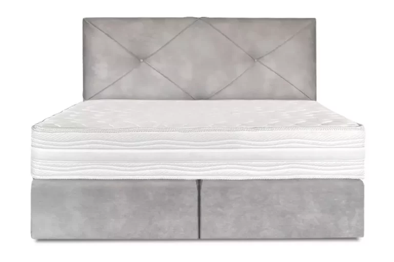 Sivi boxspring krevet Lima gledan s prednje strane